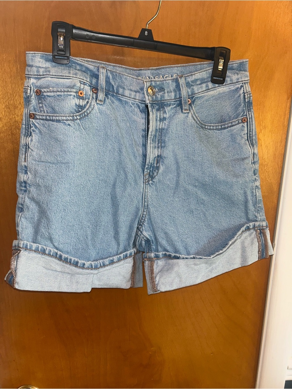 American Eagle Outfitters Light Blue High-Rise Cuffed Denim Shorts